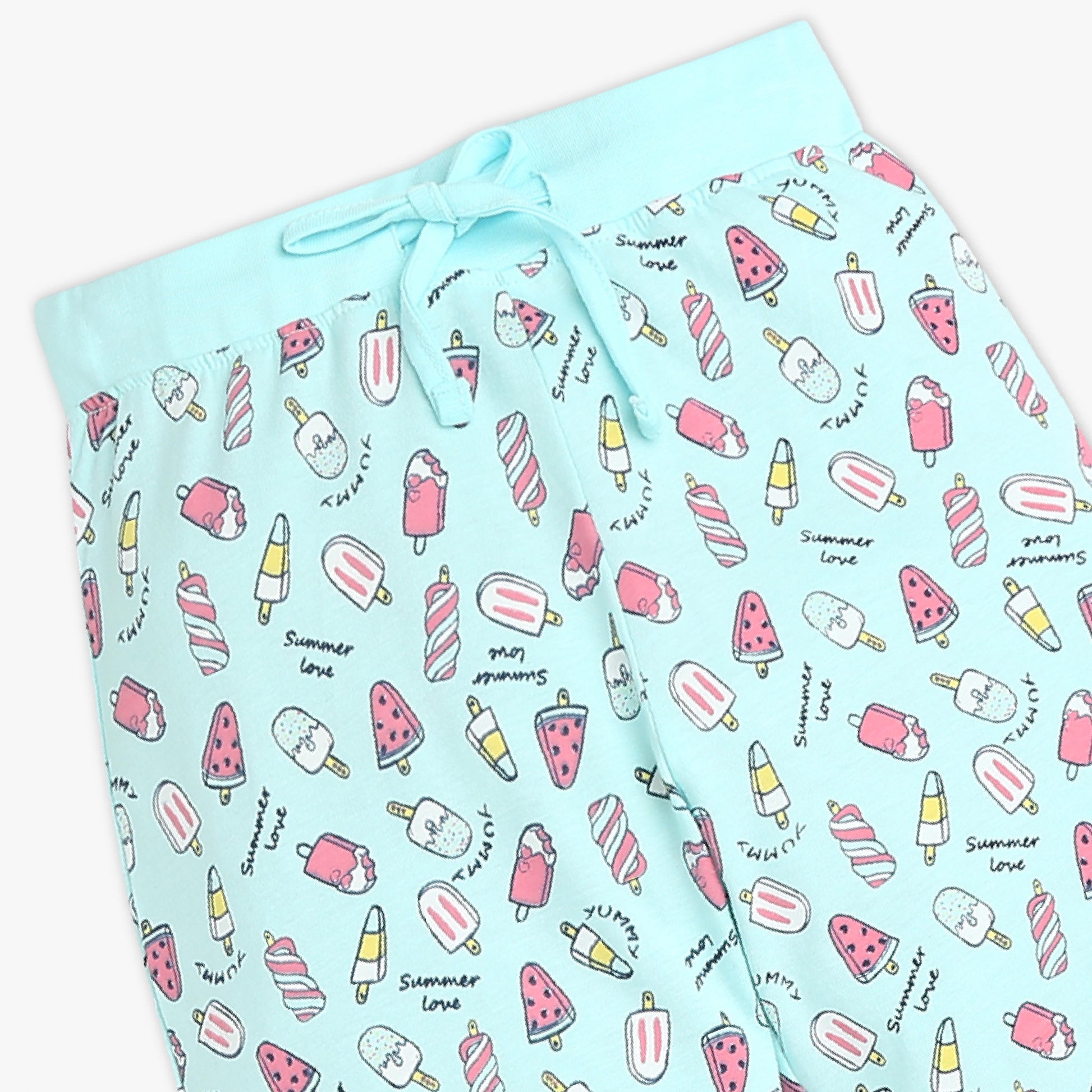 Girls Crew Neck Cap Sleeve Printed Must Have Snooze Cordinate Set | Refreshing Graphic Tshirt With Matching Pattern Printed Trackpant | Comfortable Body For Ease | Breathable And Absorbent 100% Cotton Single Jersey Fabric.