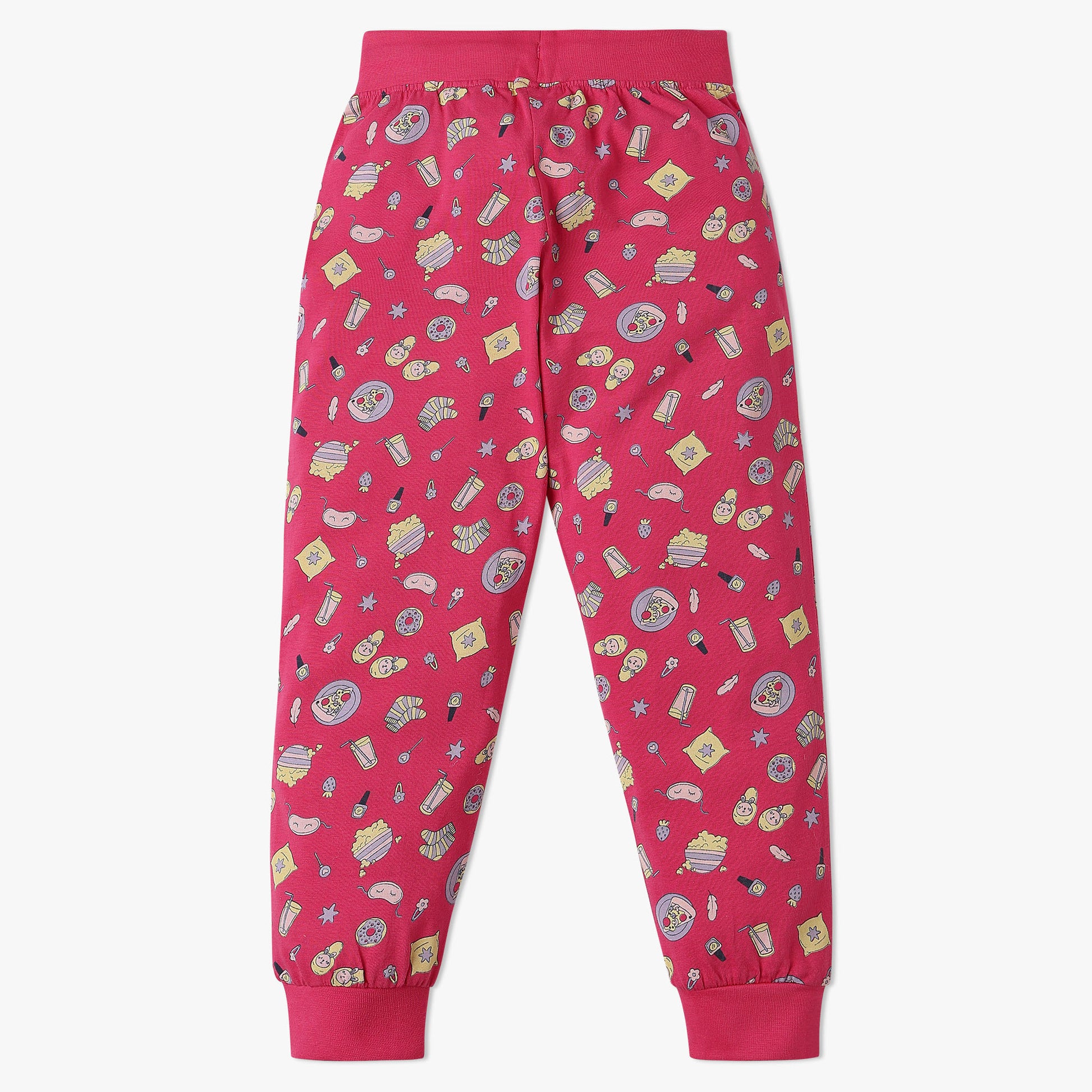 Girls All Over Print Knitted Crew Neck T-Shirt With Trackpant Sleepwear Set