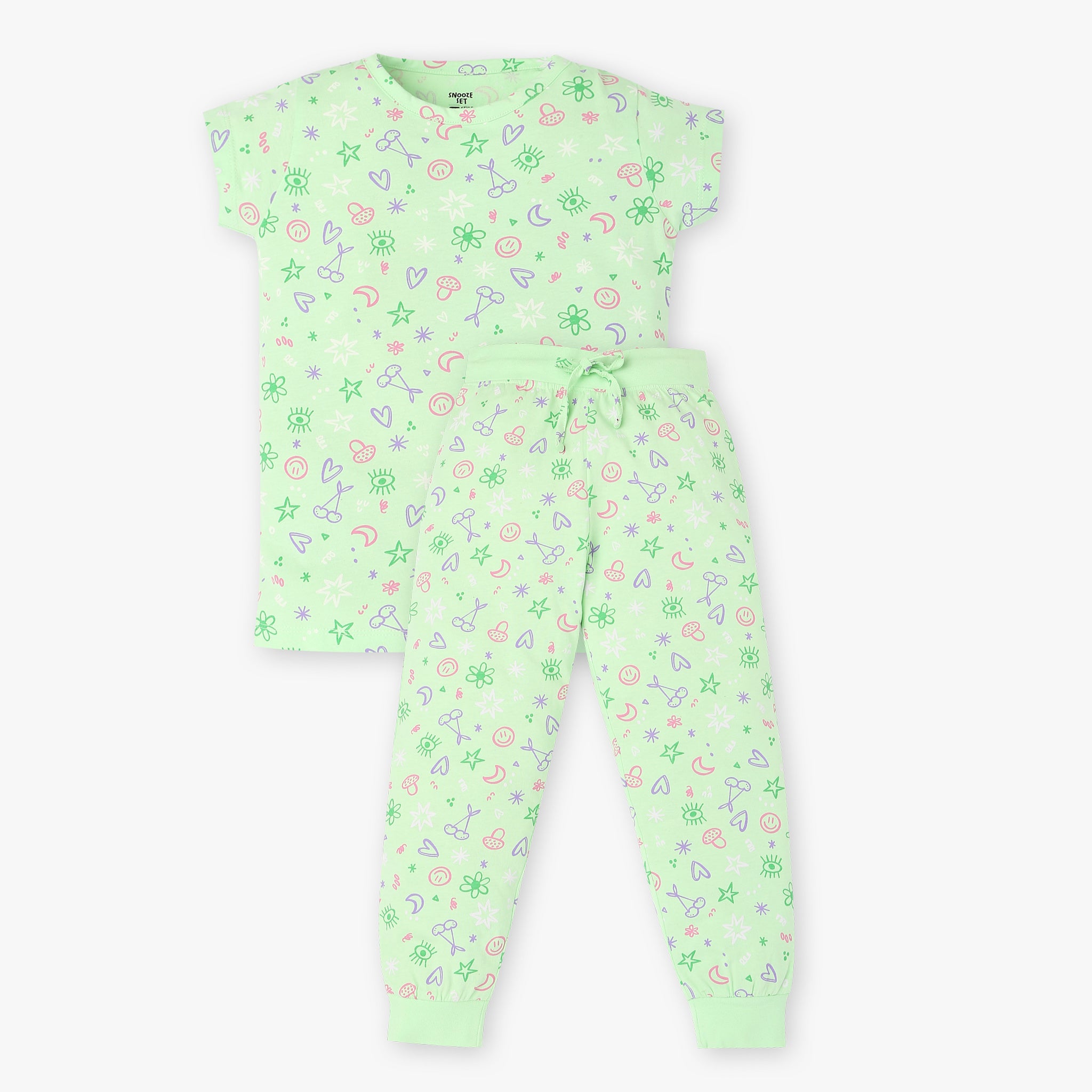 Girls Cotton Printed T-Shirt and Trackpant Sleepwear Set