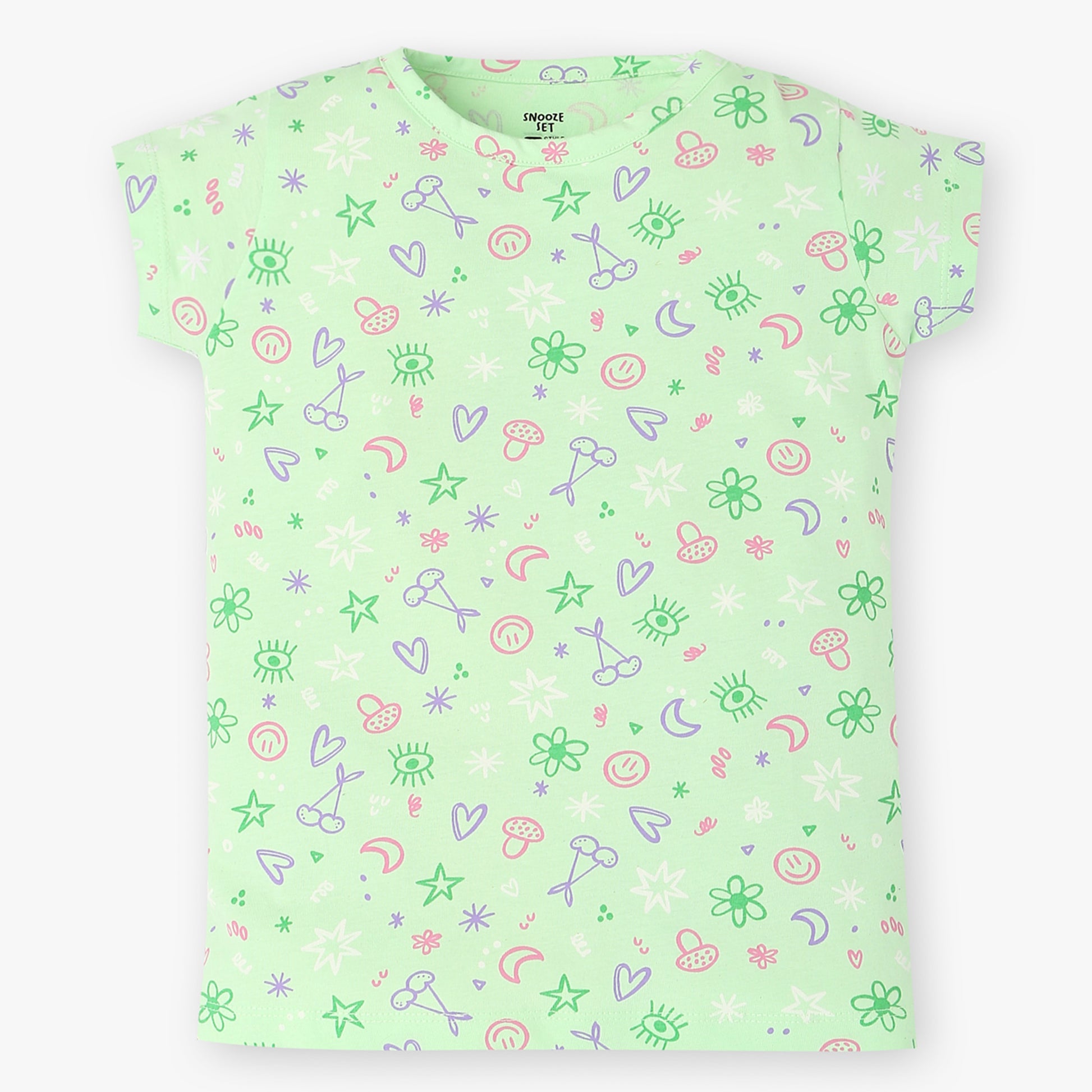 Girls Cotton Printed T-Shirt and Trackpant Sleepwear Set