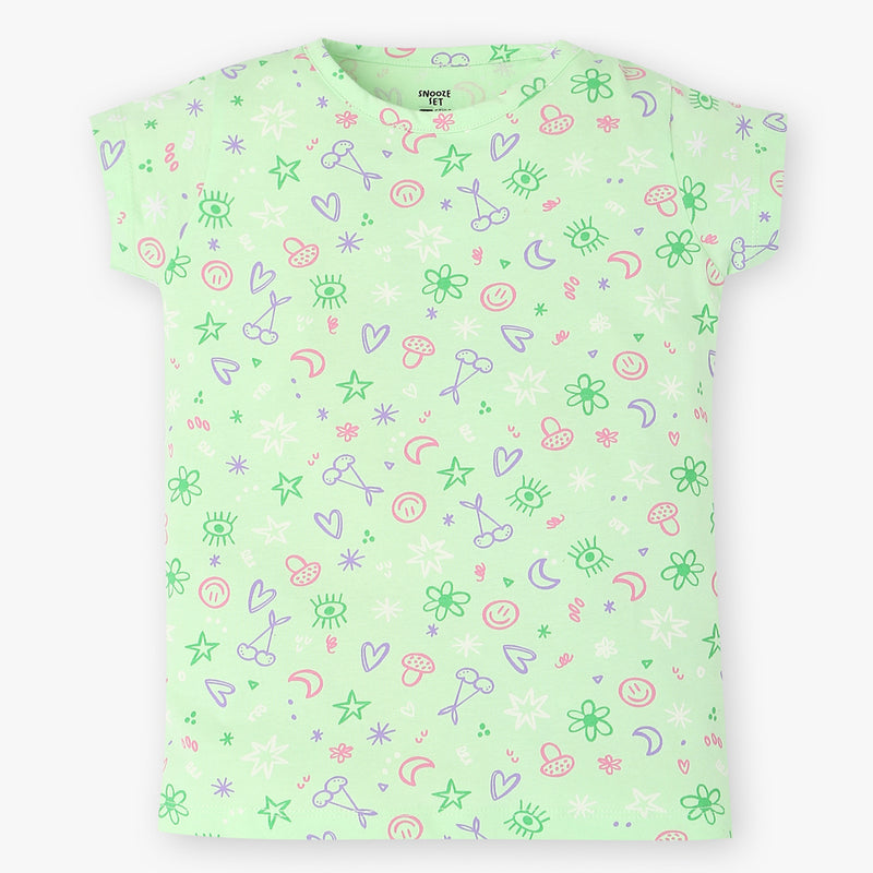 Girls Cotton Printed T-Shirt and Trackpant Sleepwear Set