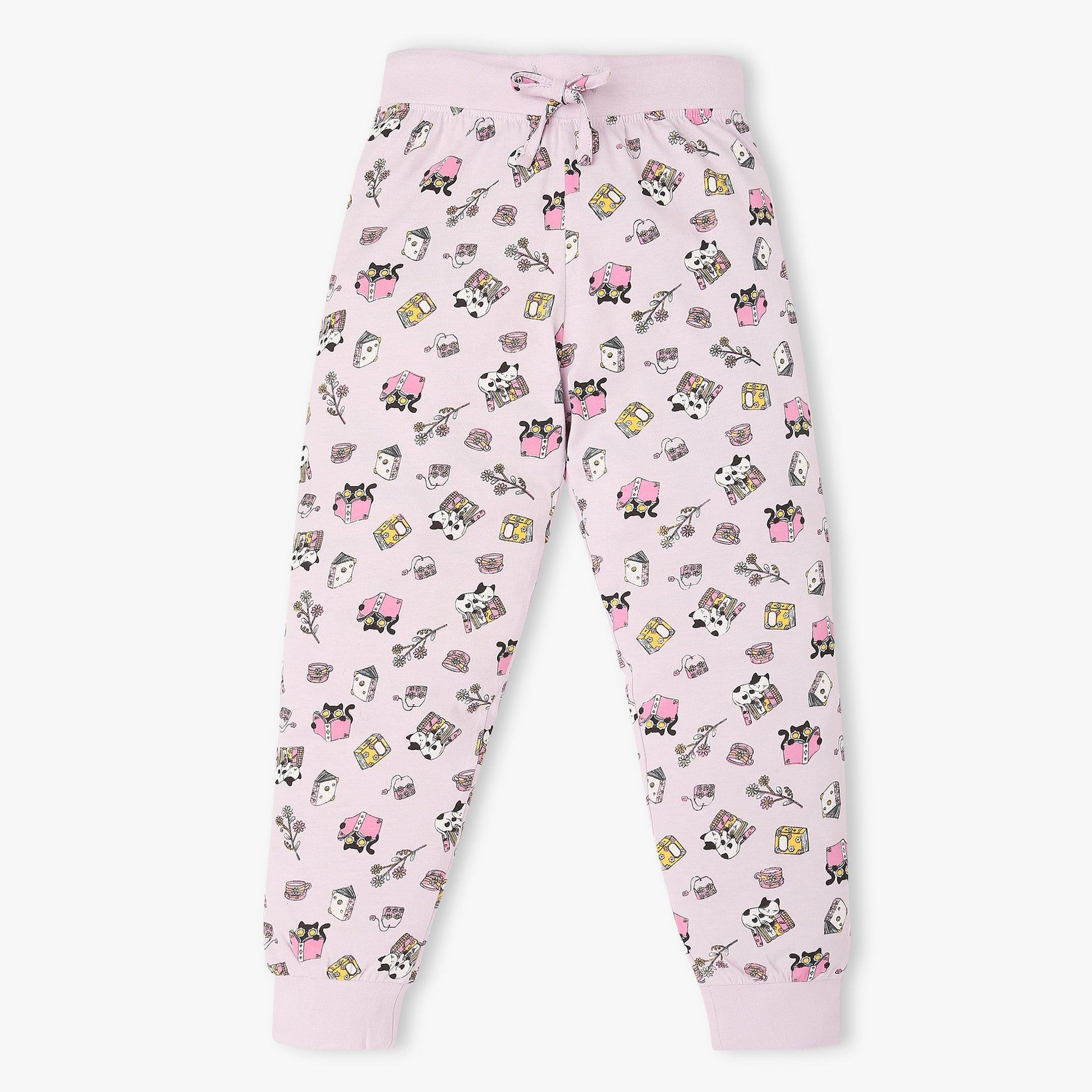 Girls Cotton Printed T-Shirt and Trackpant Sleepwear Set