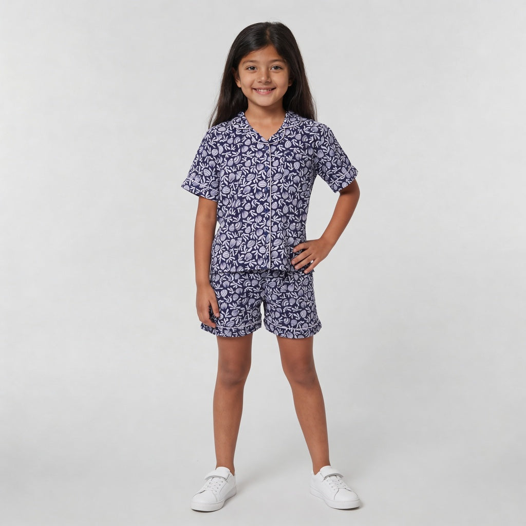 Girls Printed T-Shirt with Shorts Sleepwear Set