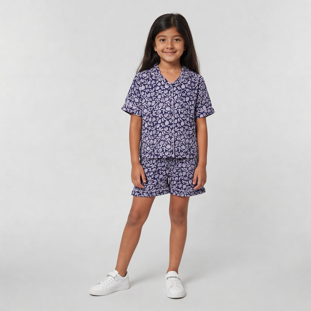 Girls Printed T-Shirt with Shorts Sleepwear Set