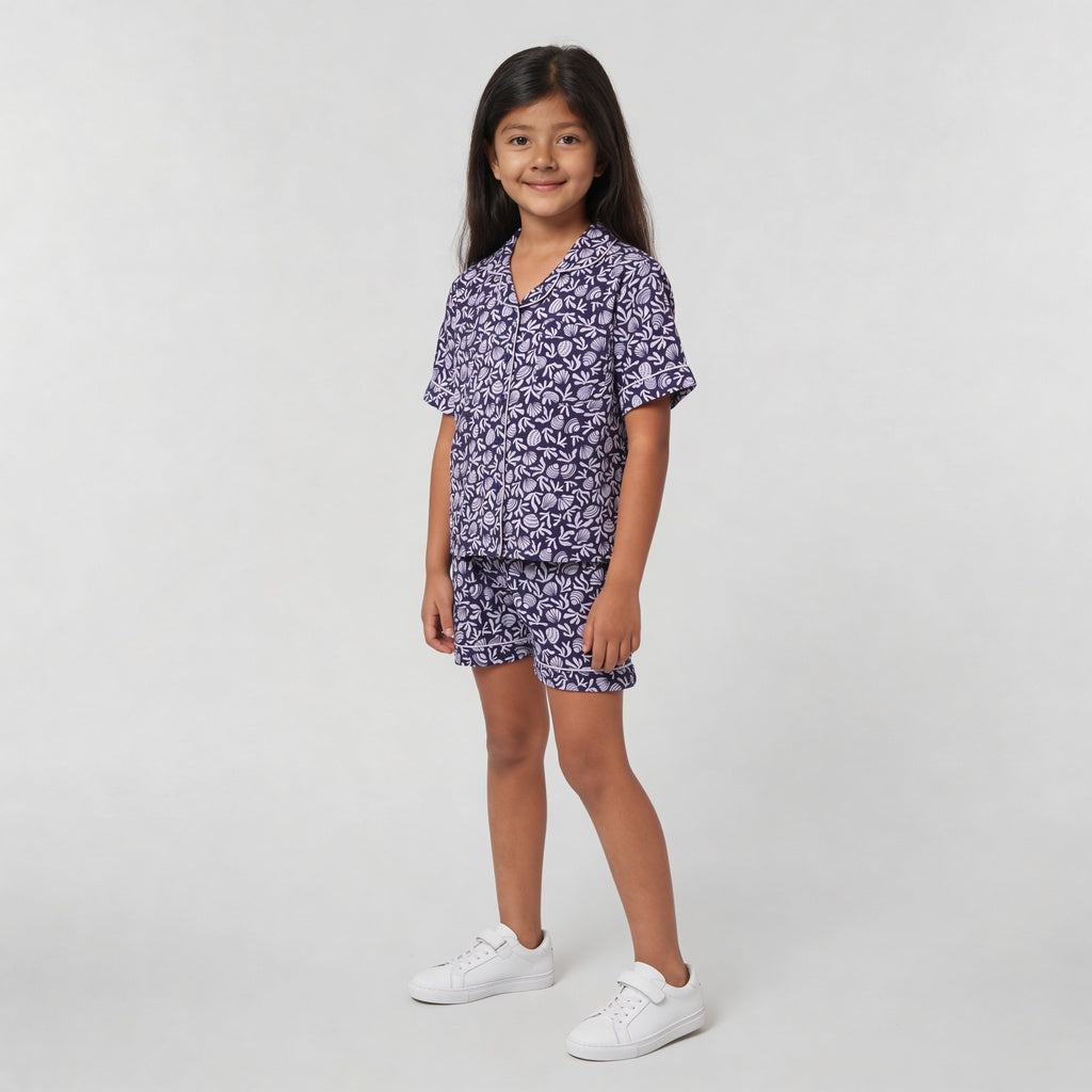 Girls Printed T-Shirt with Shorts Sleepwear Set