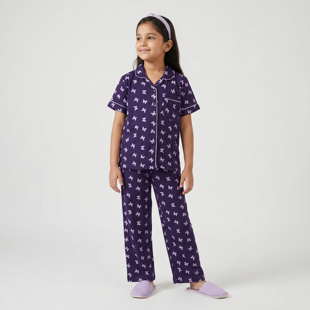 Girls Butterfly Shirt with Pjyama Sleepwear Set