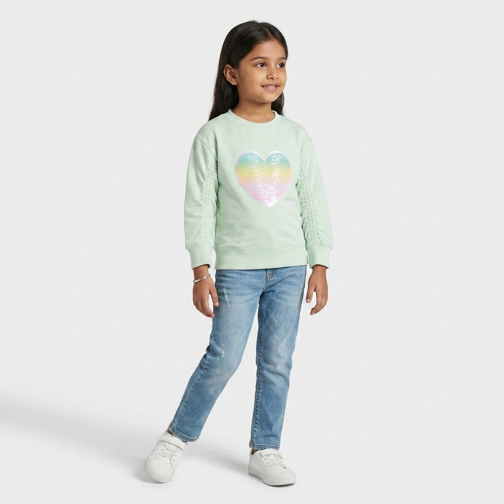 Girls Cotton Embellished Sweat Tee