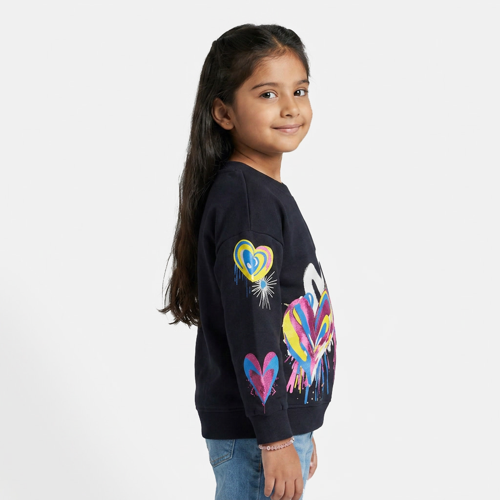 Girls Cotton Printed Crew Neck Sweat Tee