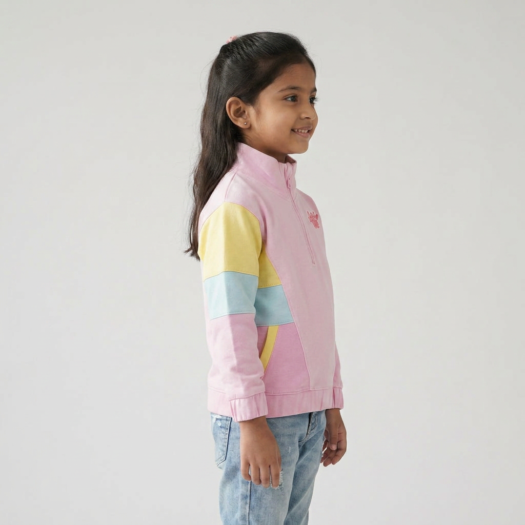 Girls Cotton High Neck Sweat Tee