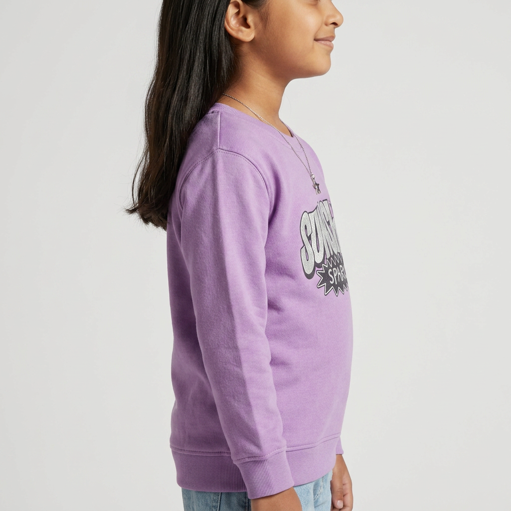 Girls Cotton Graphic Crew Neck Sweat Tee