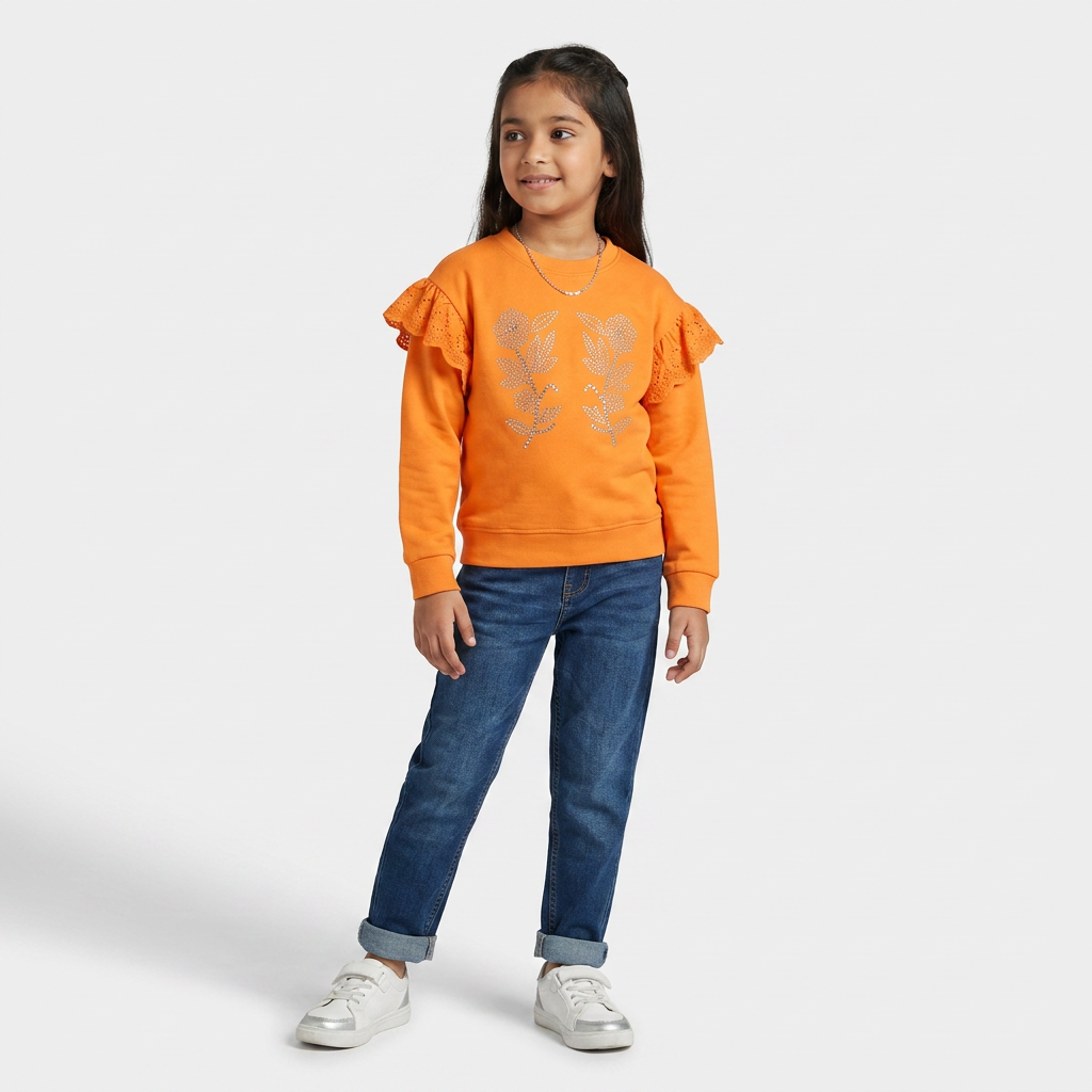 Girls Cotton Embellished Sweat Tee