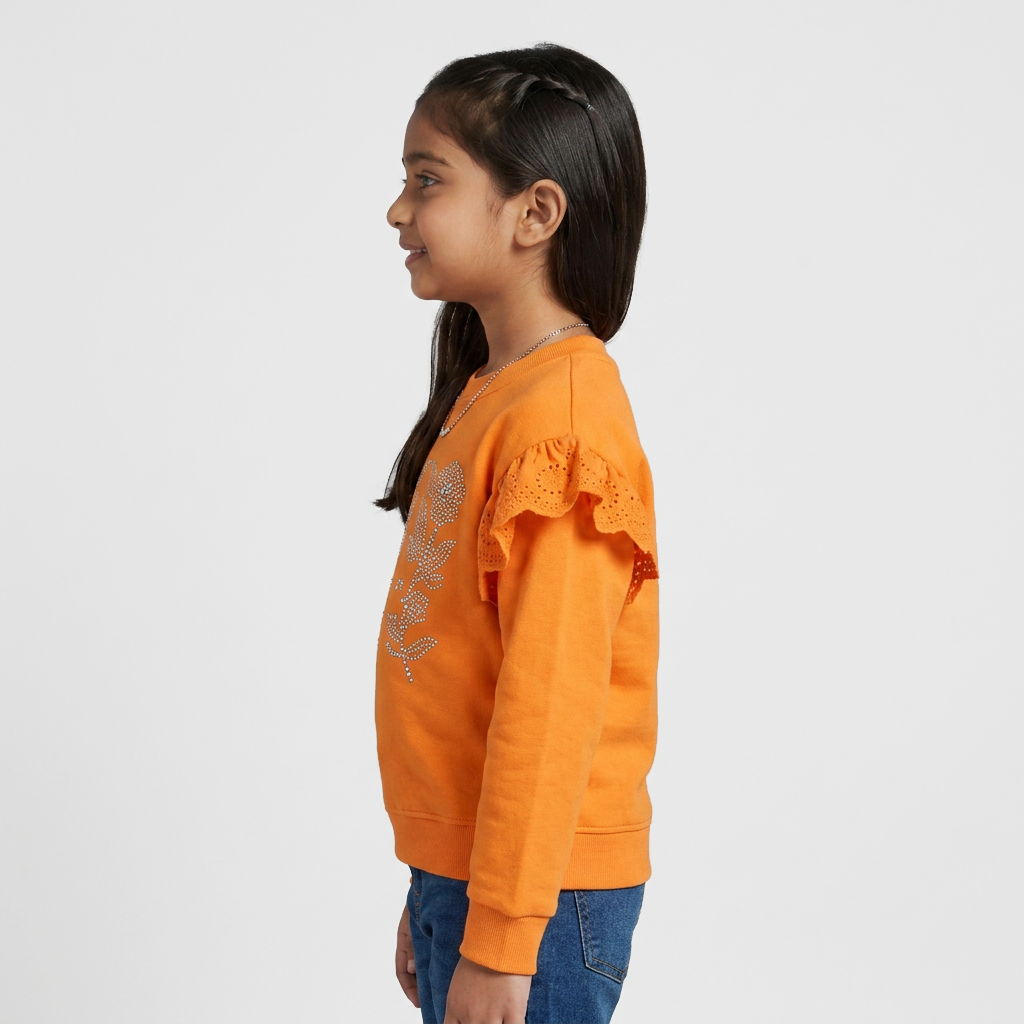 Girls Cotton Embellished Sweat Tee