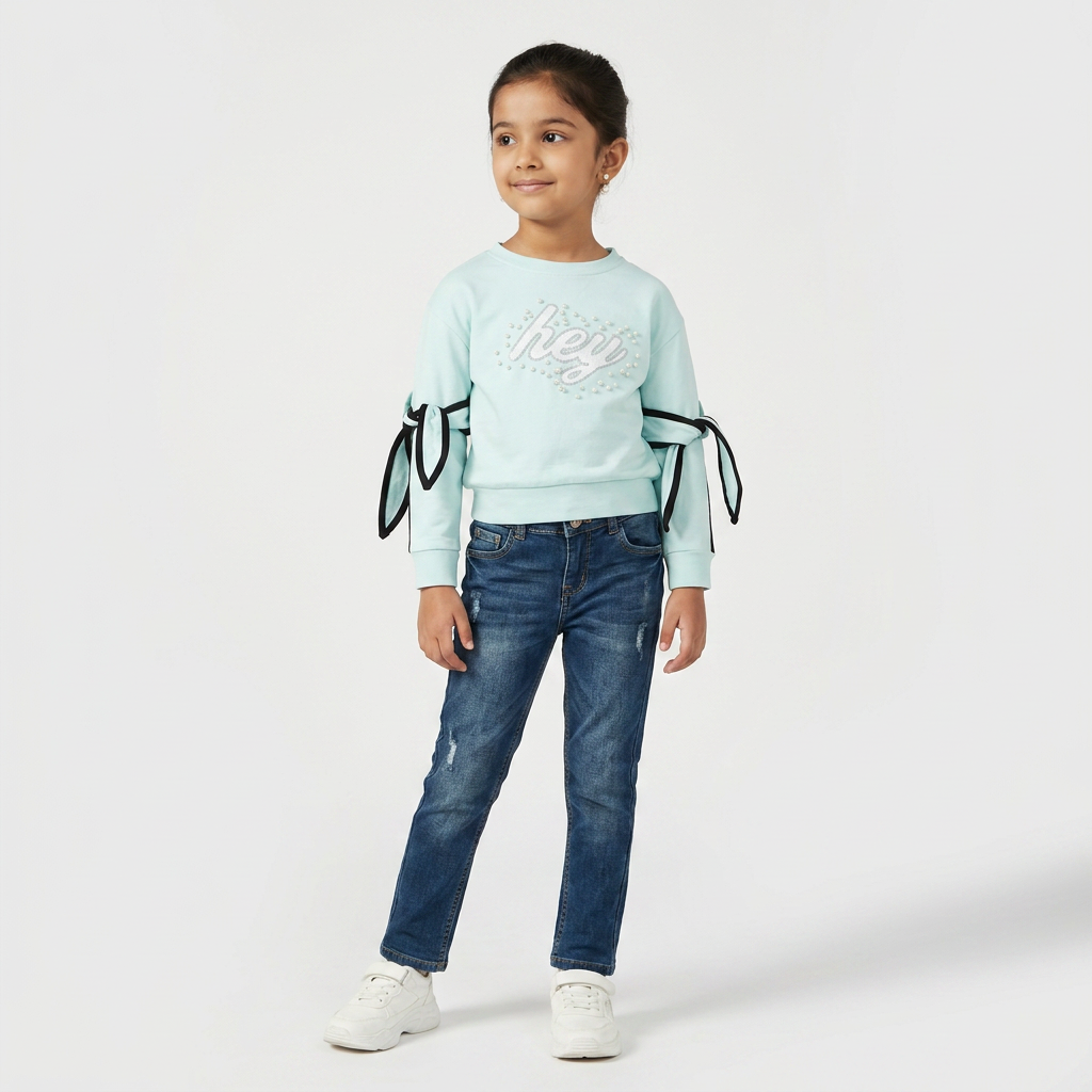 Girls Cotton Embellished Sweat Tee