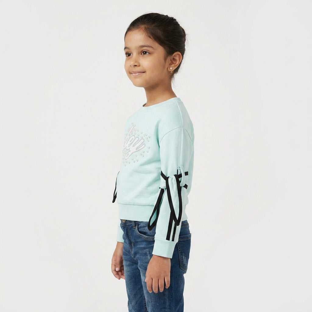 Girls Cotton Embellished Sweat Tee