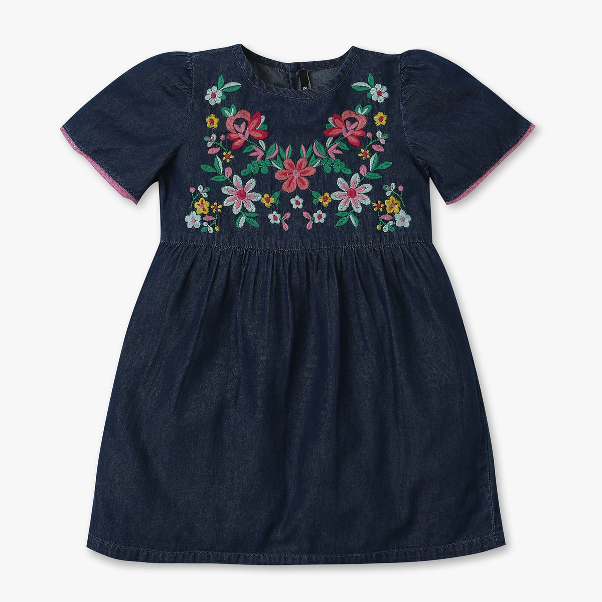 Regular Fit Embroidered A-Line Denim Dress