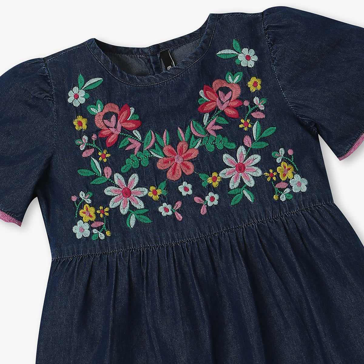 Regular Fit Embroidered A-Line Denim Dress