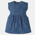 Girls Knee Length Crew Neck Star Printed Denim A-Line Dress with Side Pocket