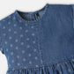 Girls Knee Length Crew Neck Star Printed Denim A-Line Dress with Side Pocket