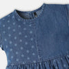 Girls Knee Length Crew Neck Star Printed Denim A-Line Dress with Side Pocket