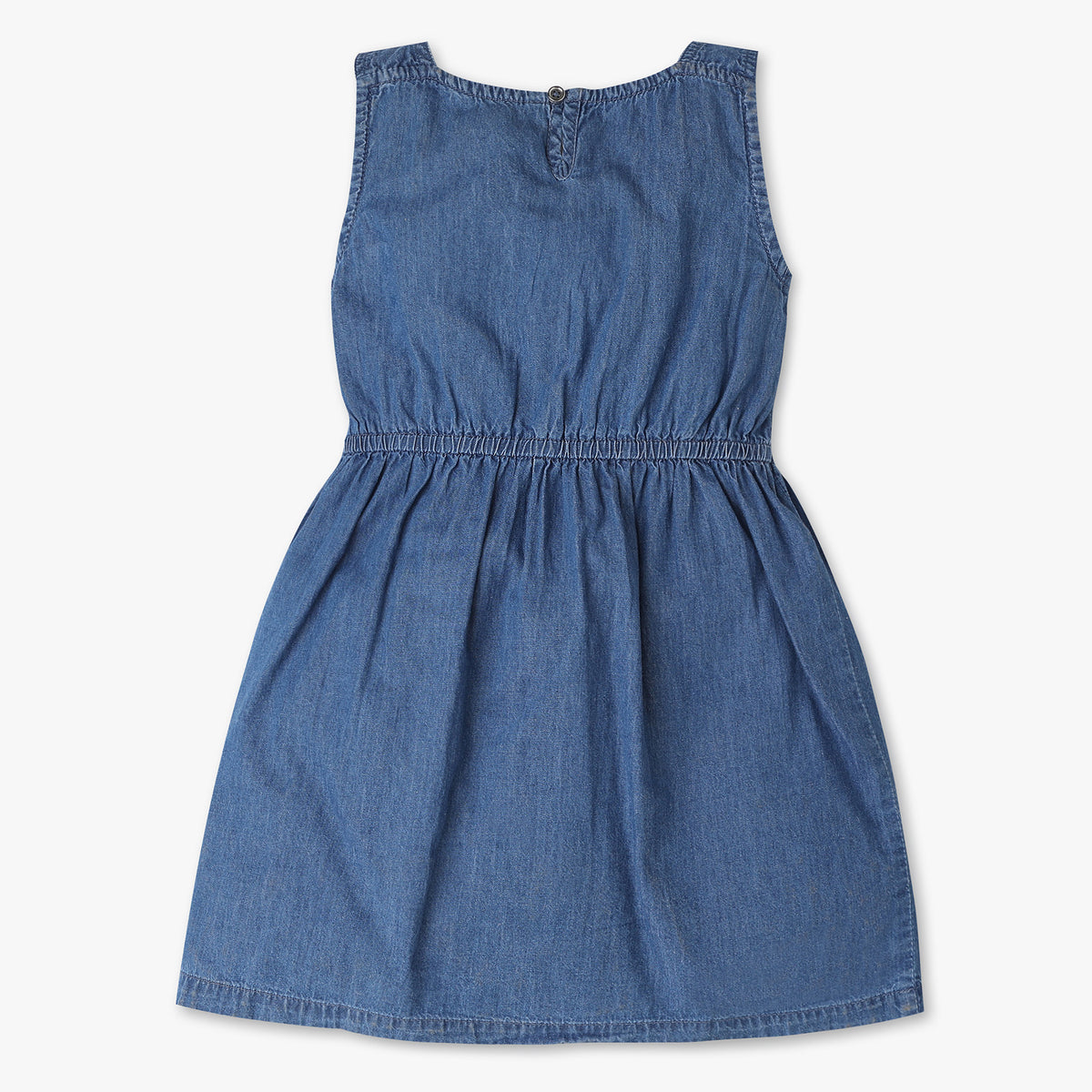 Girls A-Line Pinafore Look With Patch Pockets Denim Dress