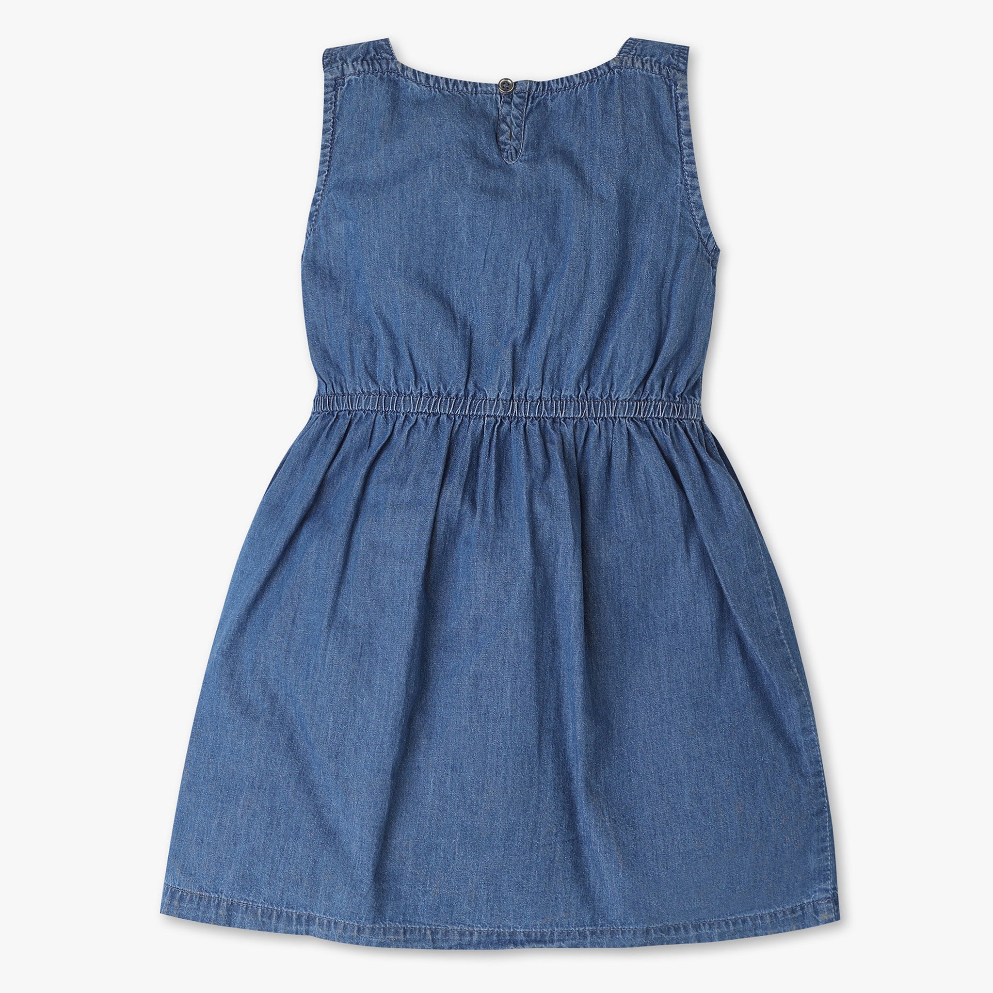 Girls A-Line Pinafore Look With Patch Pockets Denim Dress
