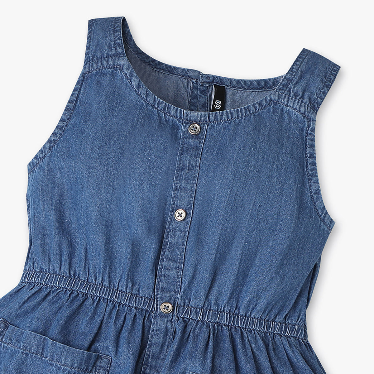 Girls A-Line Pinafore Look With Patch Pockets Denim Dress