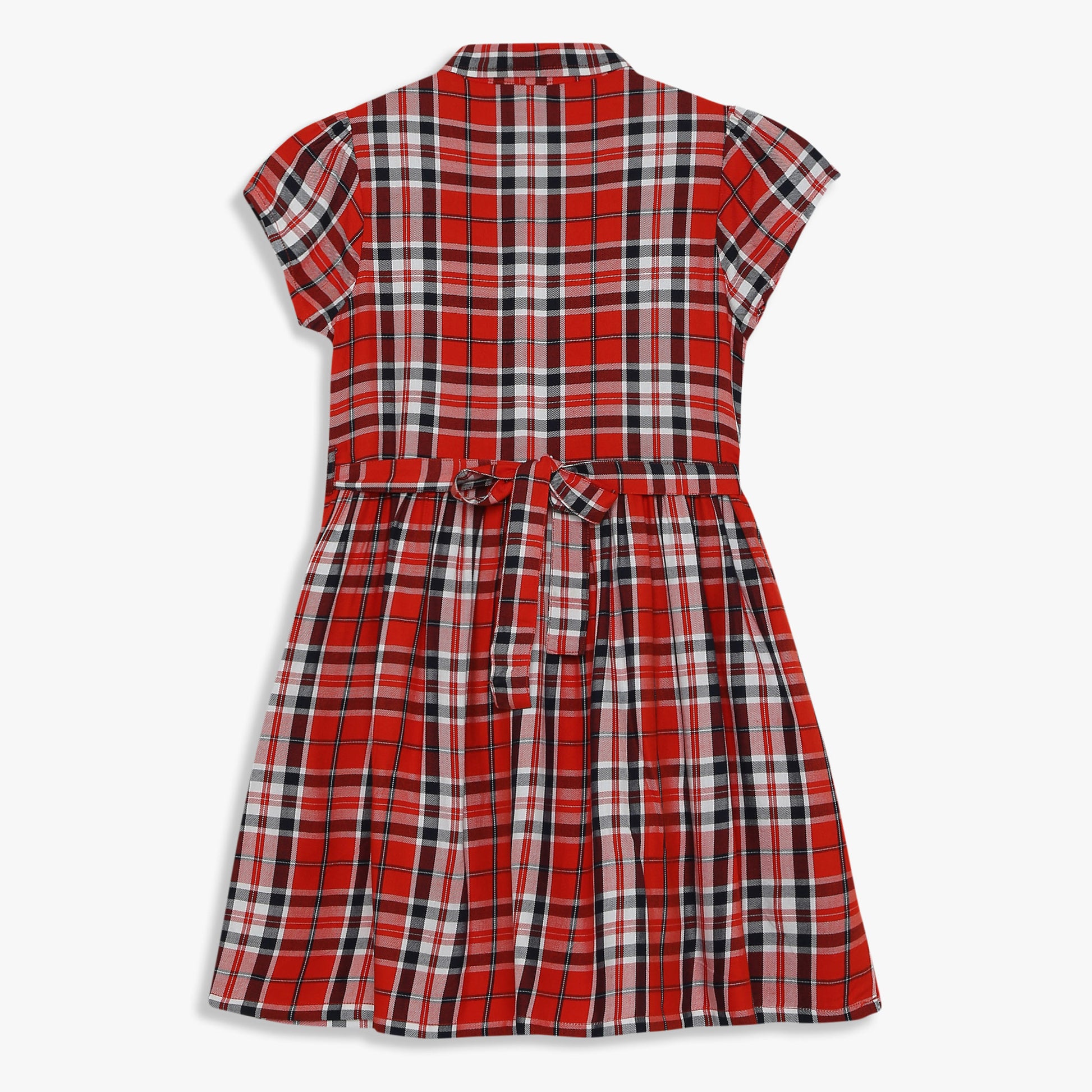Girls Checkered Below Knee Collar Tunic Flared Dress