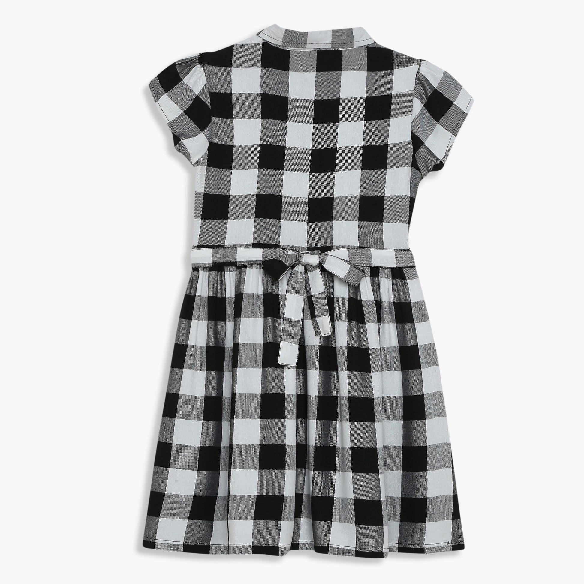 Girls Checkered Below Knee Collar Tunic Flared Dress