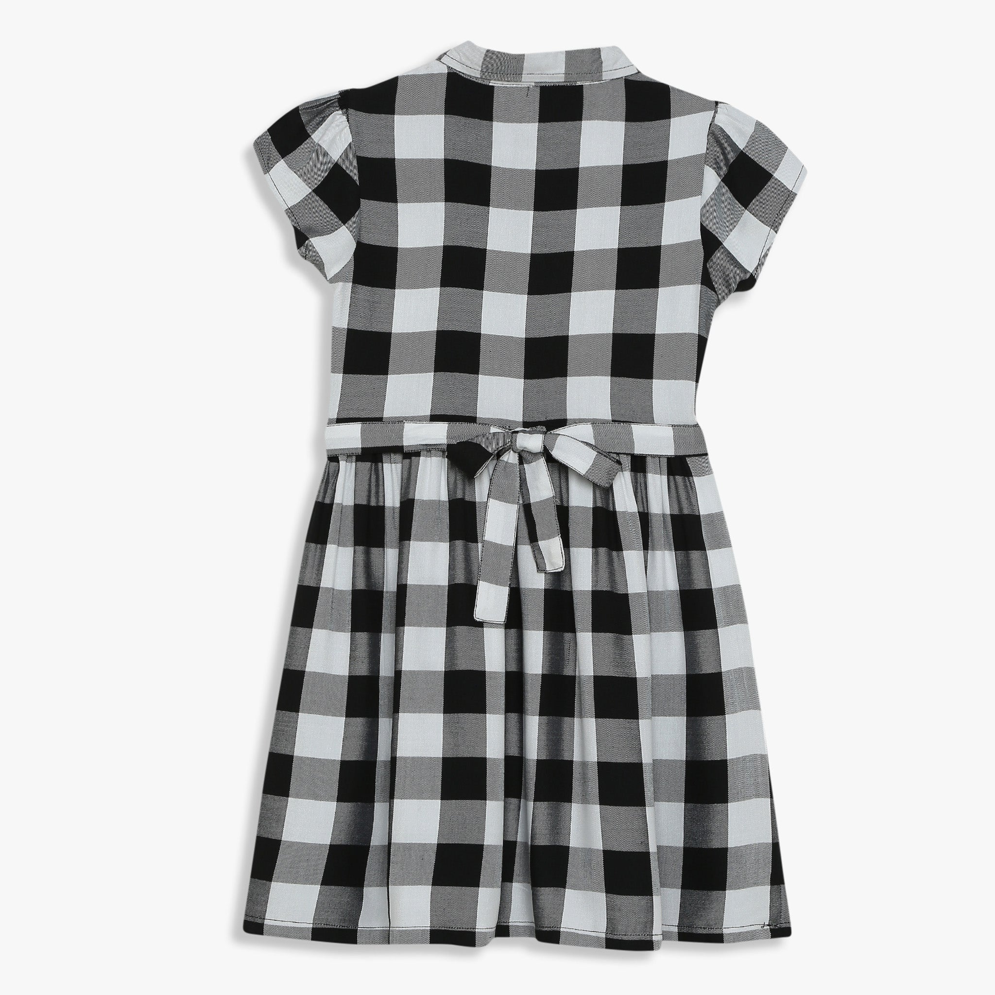 Girls Checkered Below Knee Collar Tunic Flared Dress