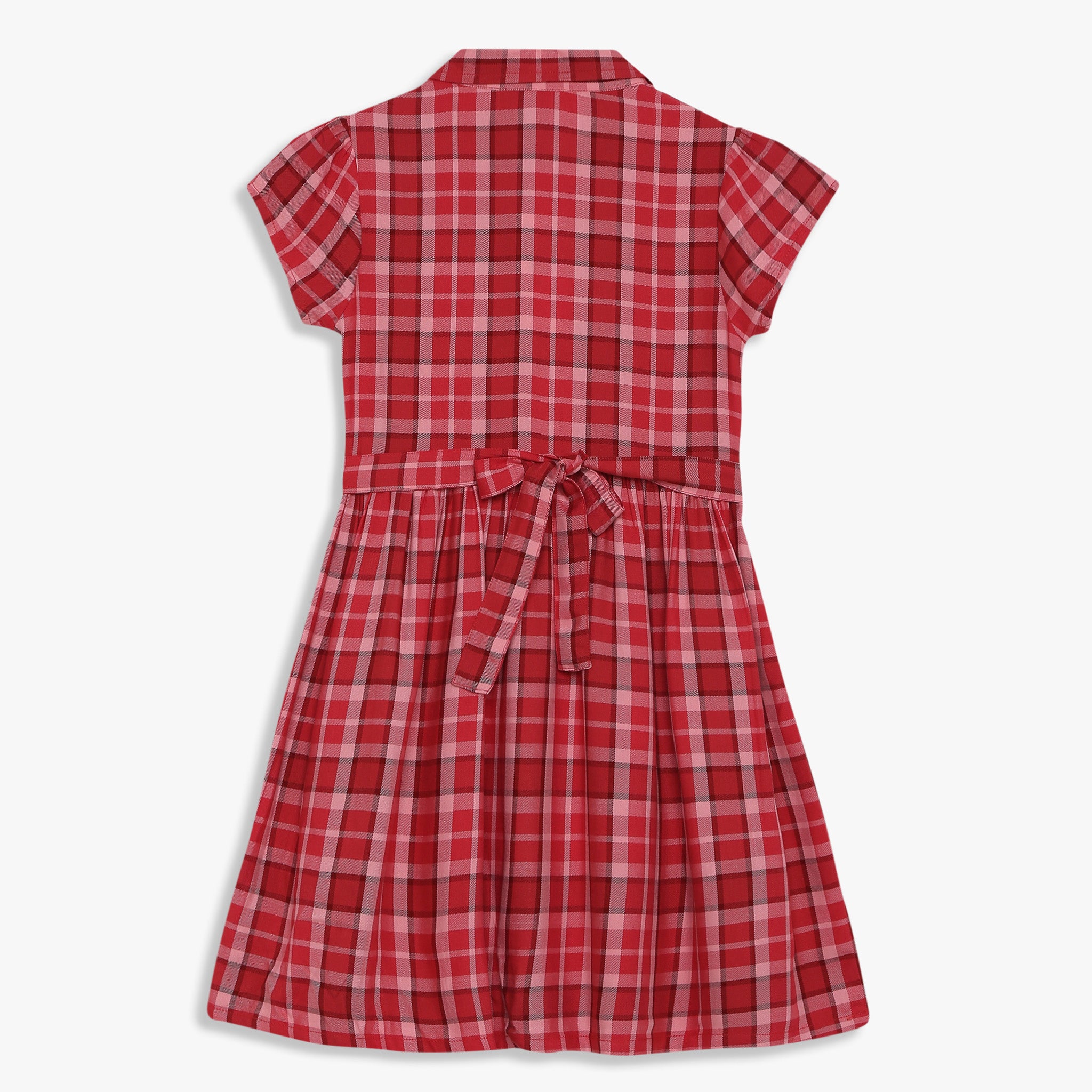 Girls Checkered Below Knee Collar Tunic Flared Dress