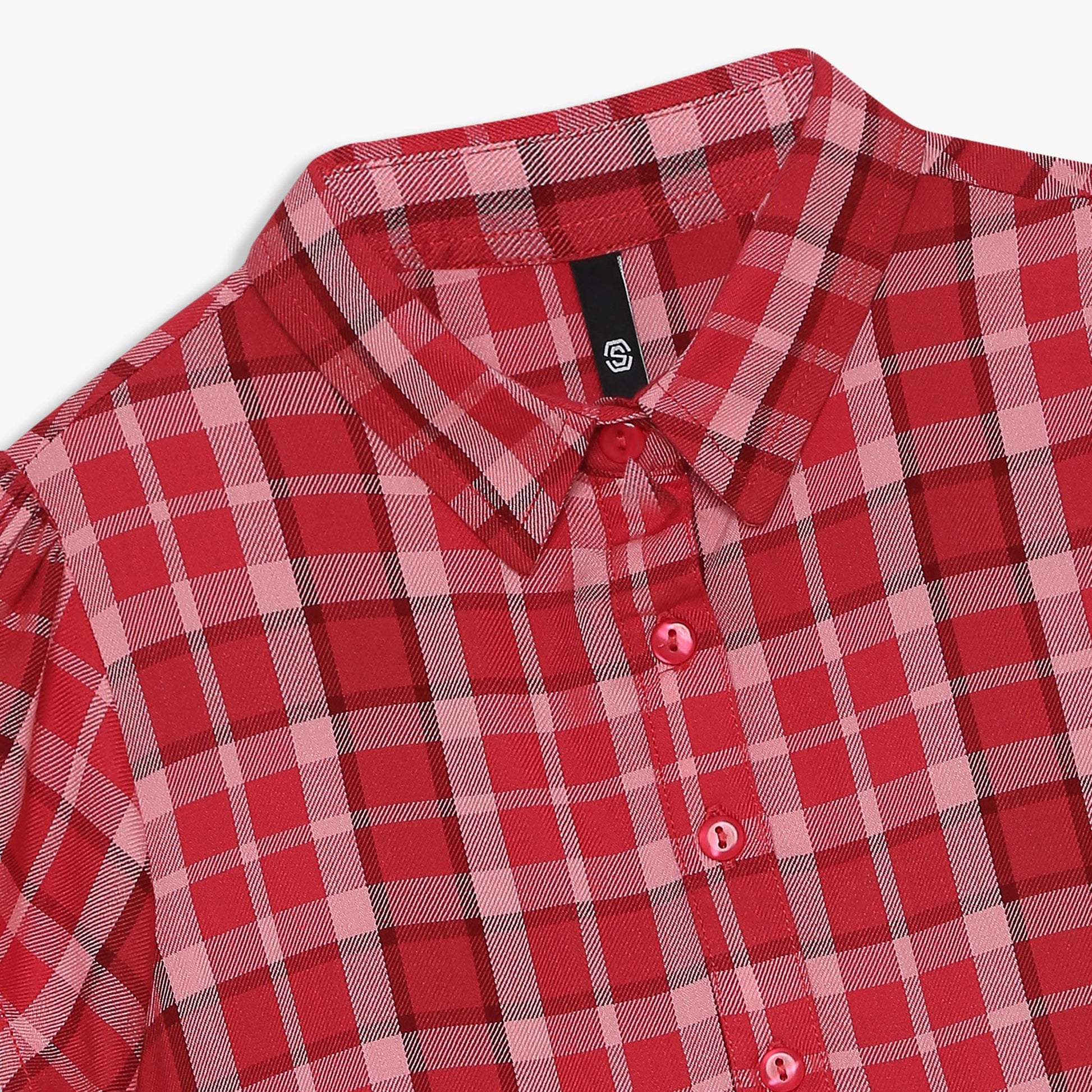 Girls Checkered Below Knee Collar Tunic Flared Dress