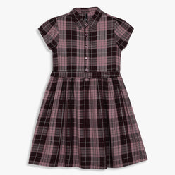 Girls Checkered Below Knee Collar Tunic Flared Dress