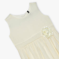 Girls Solid Crew Neck Sleeveless Dress