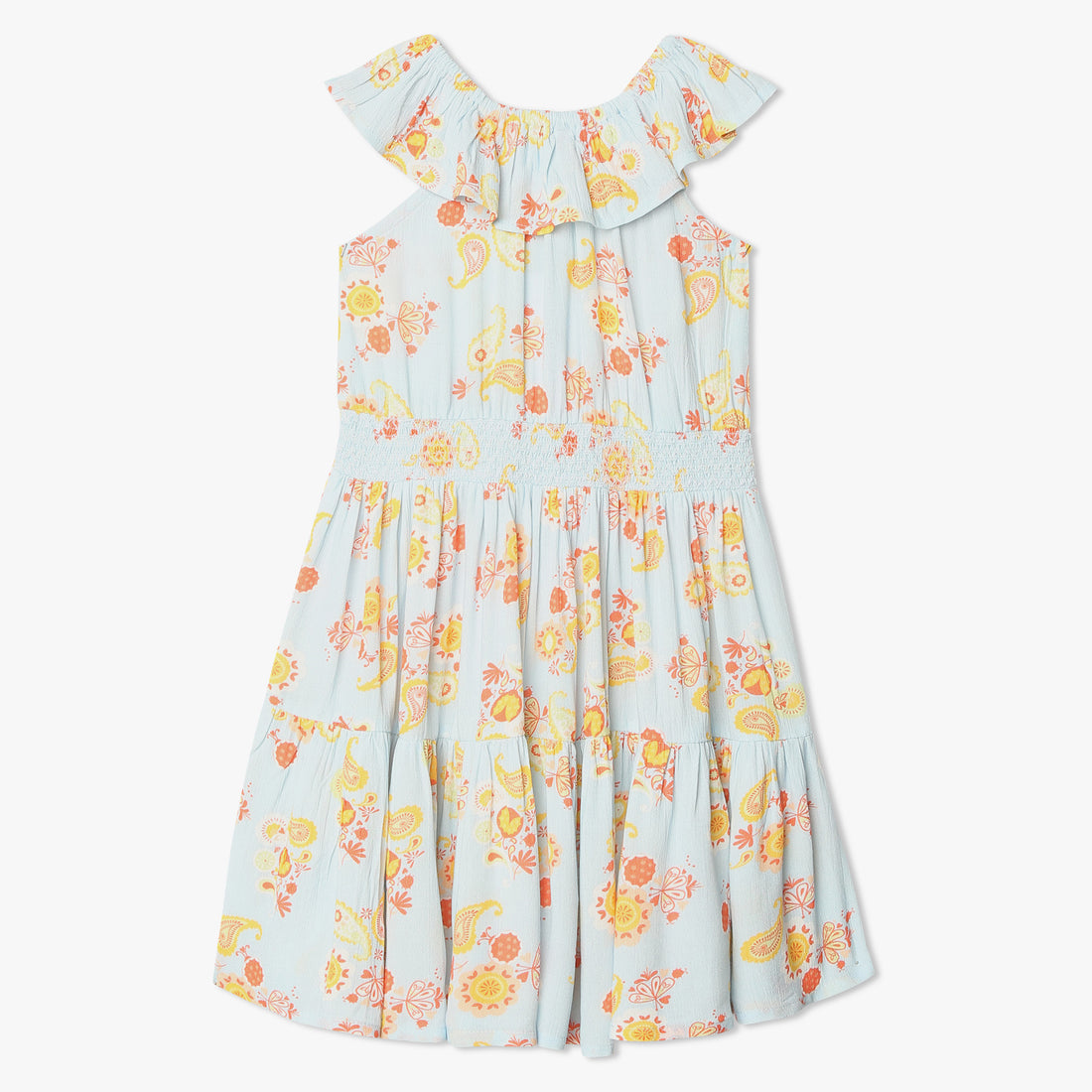 Girls Regular Fit Printed Round Neck Sleeveless Dress