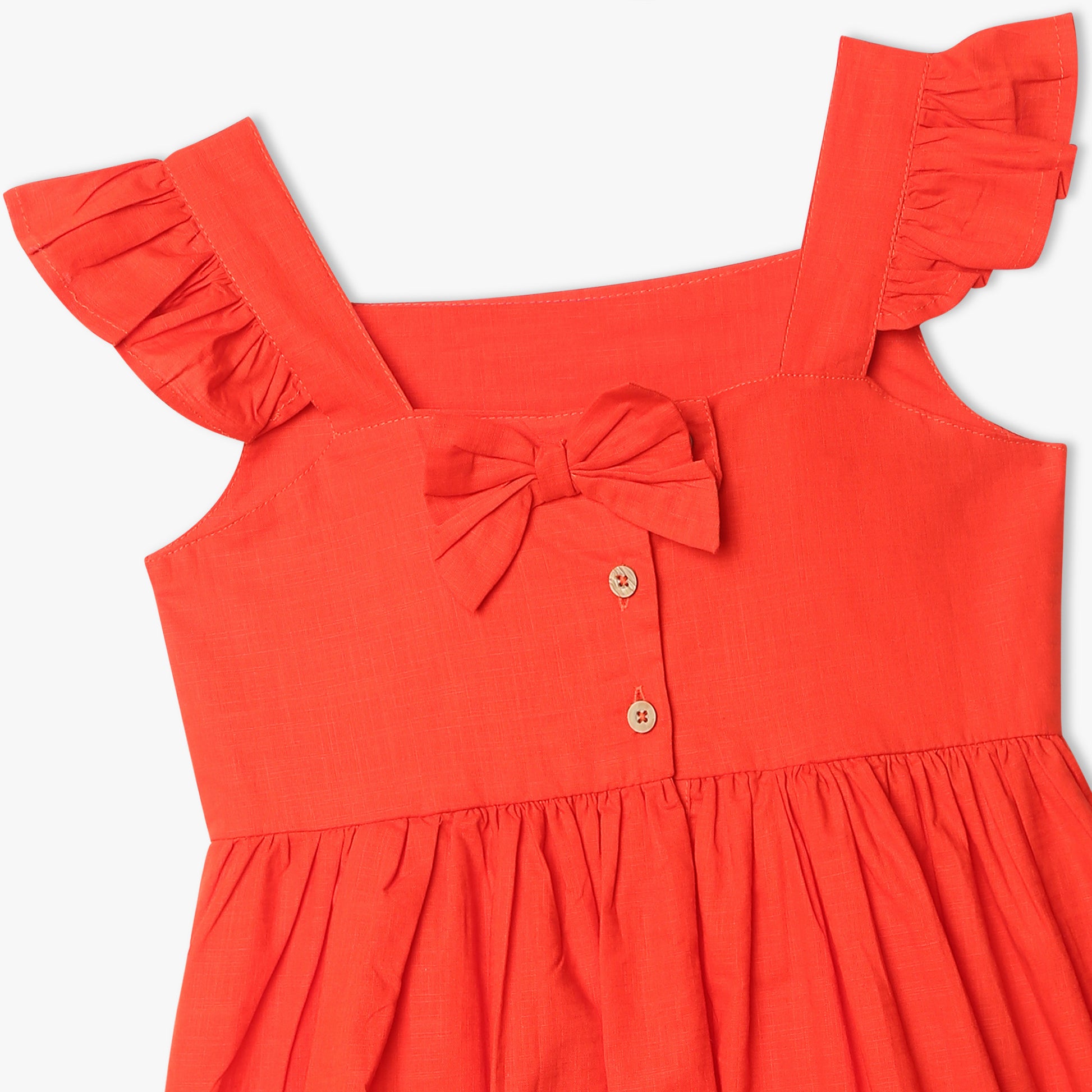 Girls Regular Fit Solid Square Neck Short Sleeve Dress