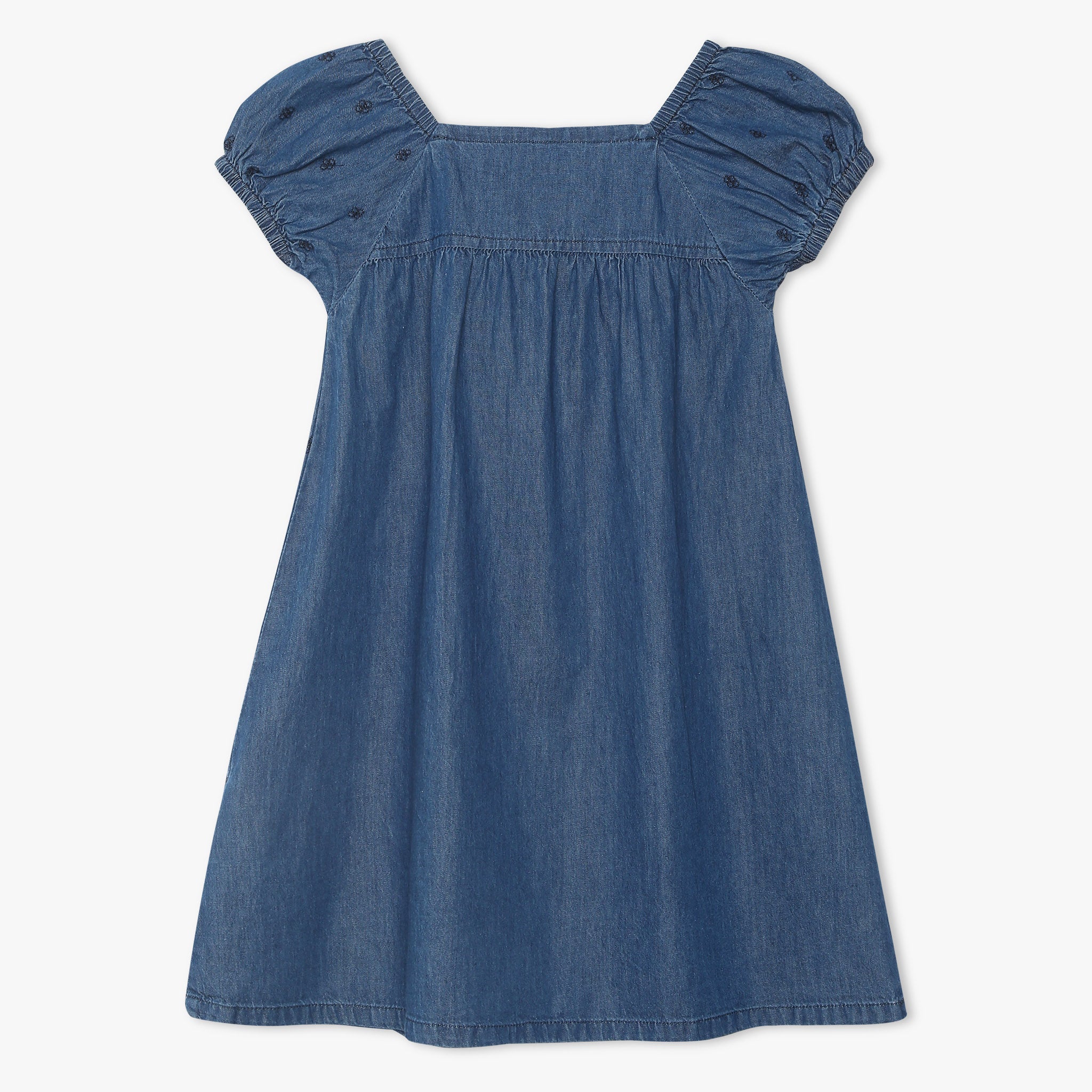 Girls Square Neck Knee Length Embroidered Dress