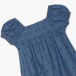 Girls Square Neck Knee Length Embroidered Dress