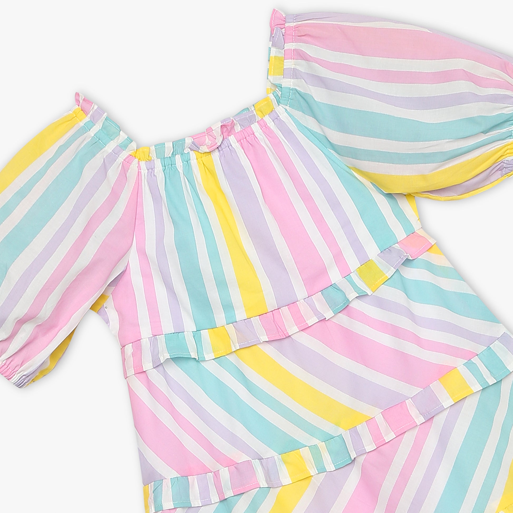 Girls Regular Fit Striped Square Neck Sleeveless Dress