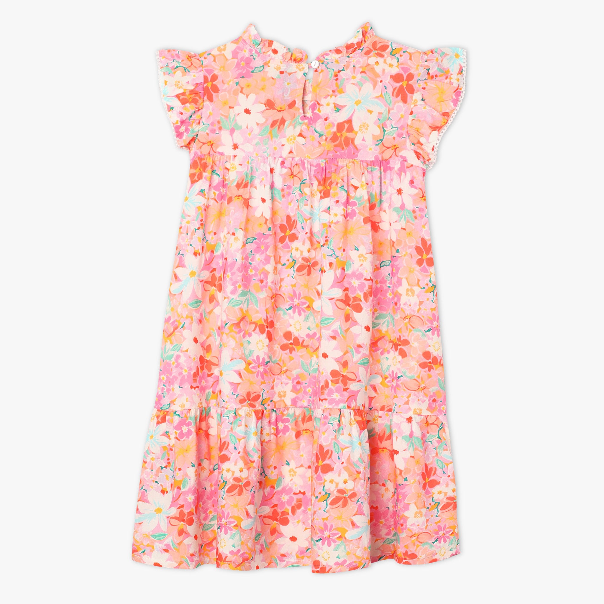 Girls Regular Fit Printed Round Neck Short Sleeve Dress