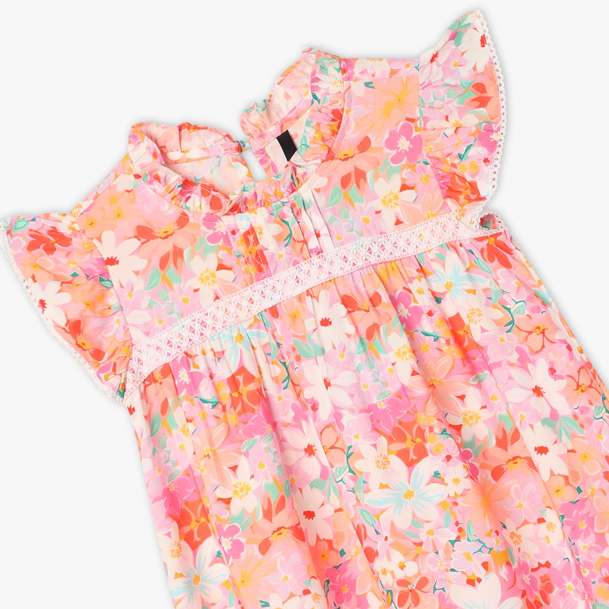 Girls Regular Fit Printed Round Neck Short Sleeve Dress