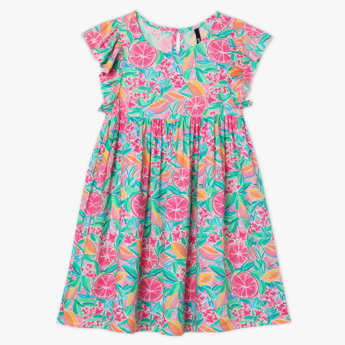 Girls Regular Fit Printed Round Neck Short Sleeve Dress