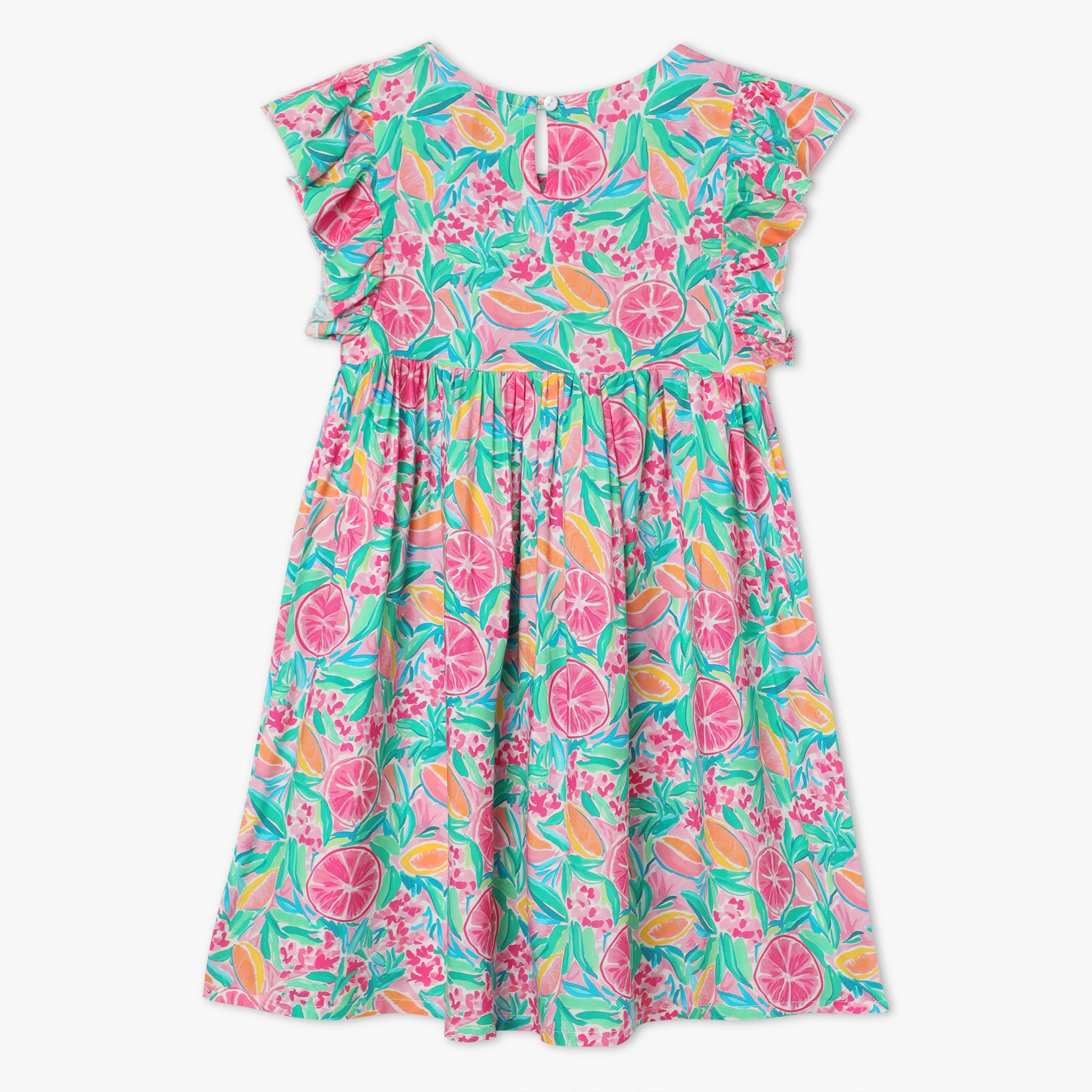 Girls Regular Fit Printed Round Neck Short Sleeve Dress