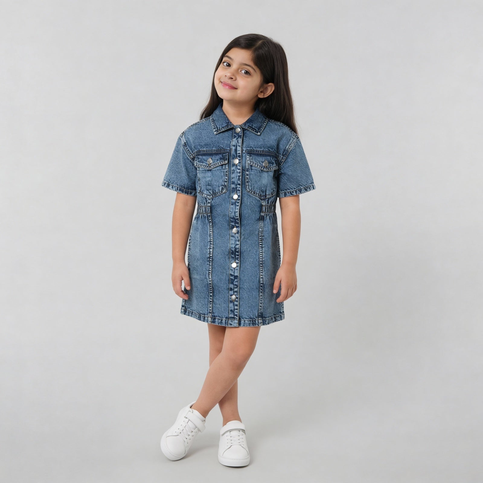 Girls Heavily Washed Denim Dress