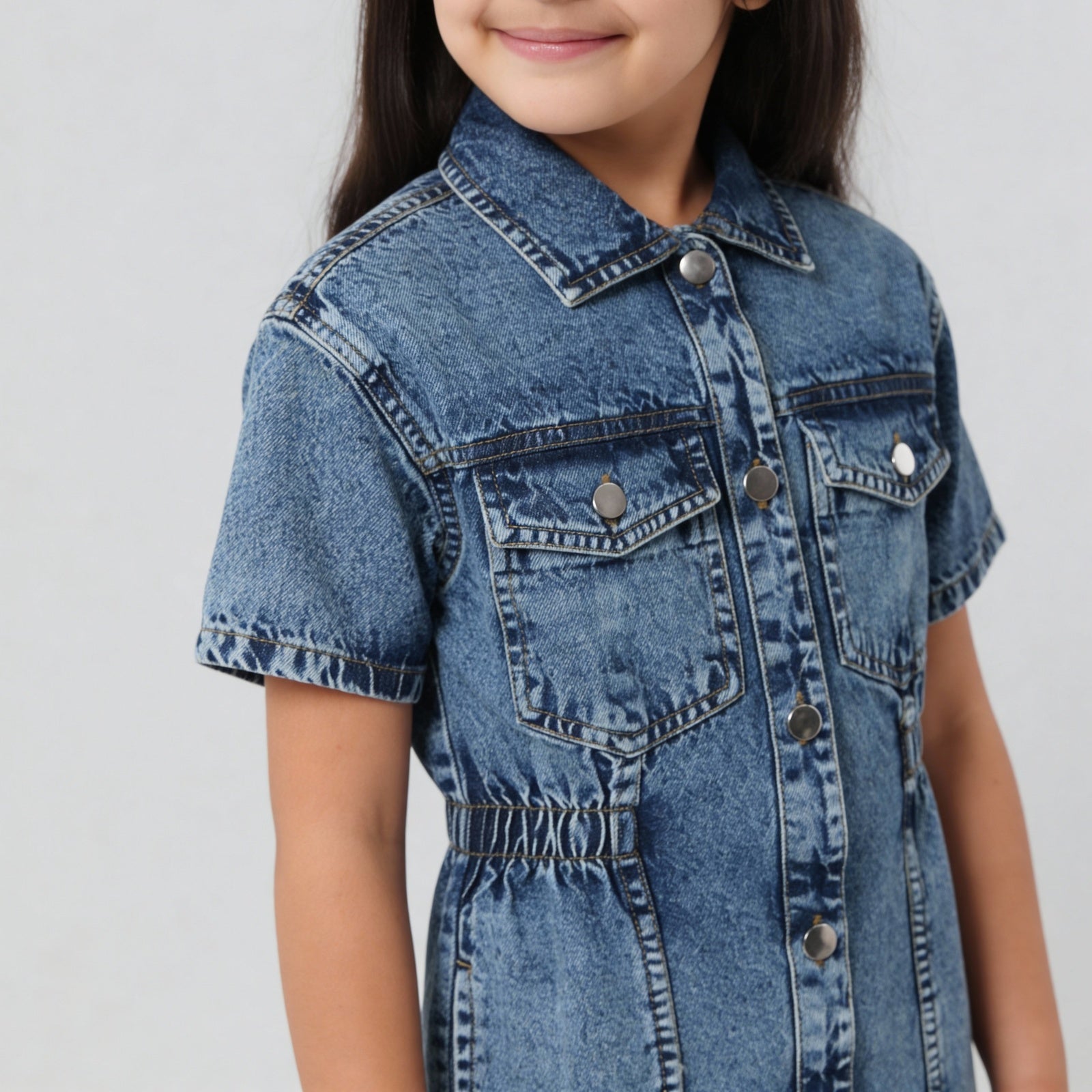 Girls Heavily Washed Denim Dress