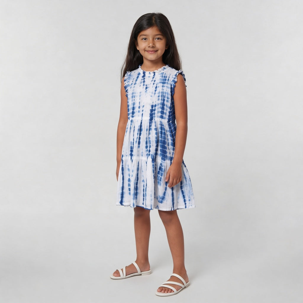 Girls Cotton Woven Tie - Dye Frock