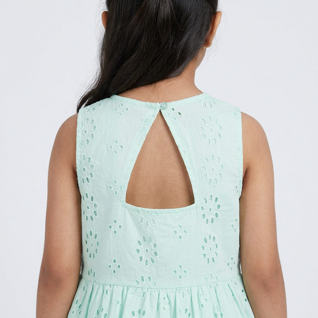 Girls Cotton Schiffli Dress With Back Cutout