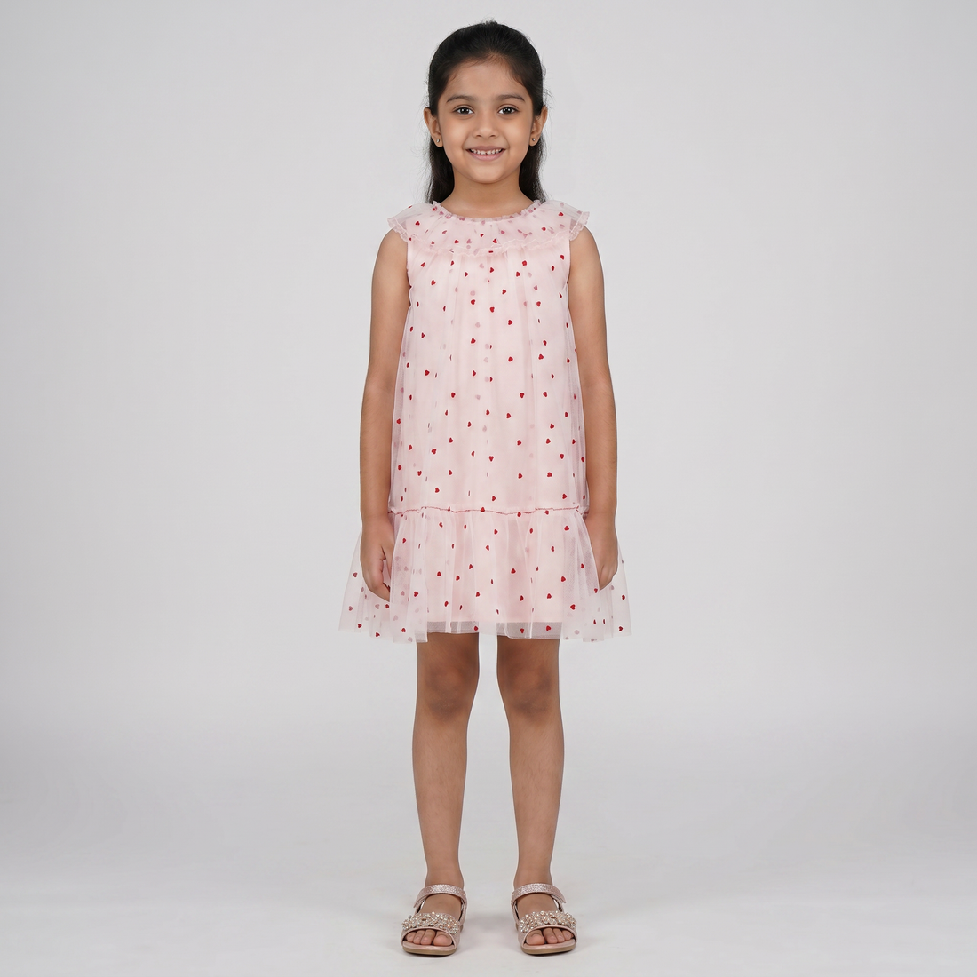 Girls Heart Print Tulle Dress