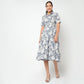 Camp Collar Tiered Floral Dress with Belt