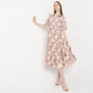 Floral Print Below Knee Flared Tiered Dress with Belt