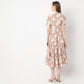 Floral Print Below Knee Flared Tiered Dress with Belt